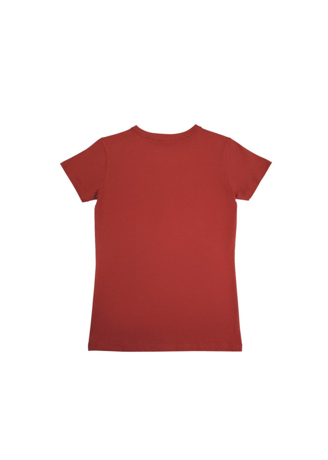 A women's modern fit T-shirt in a solid red colour, featuring a crew neck and short sleeves. The back view is displayed.