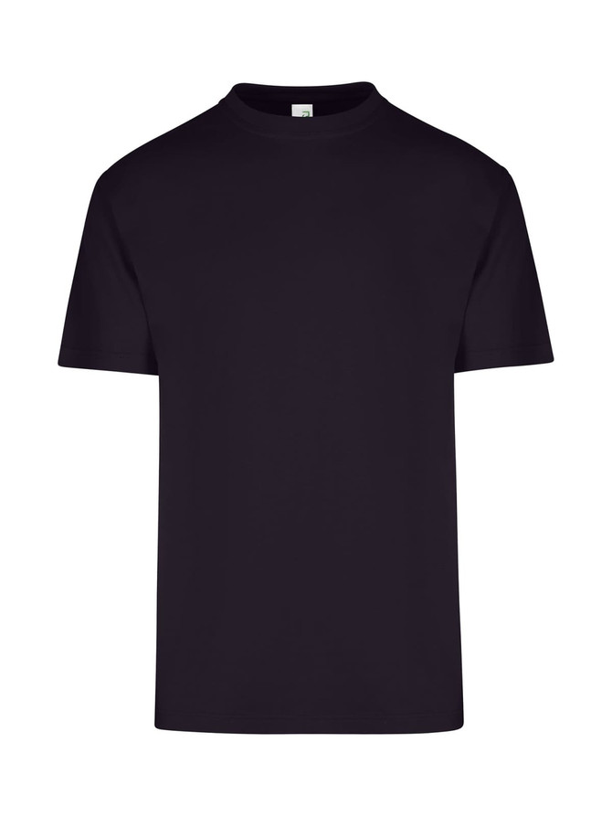 A black regular t-shirt for men or unisex, featuring short sleeves and a crew neck. It has a logo.