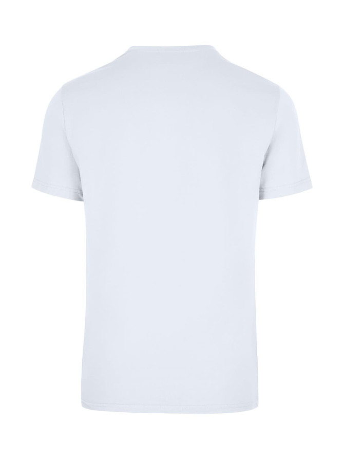 A light blue unisex American style t-shirt with short sleeves and a plain back. The shirt features a logo.