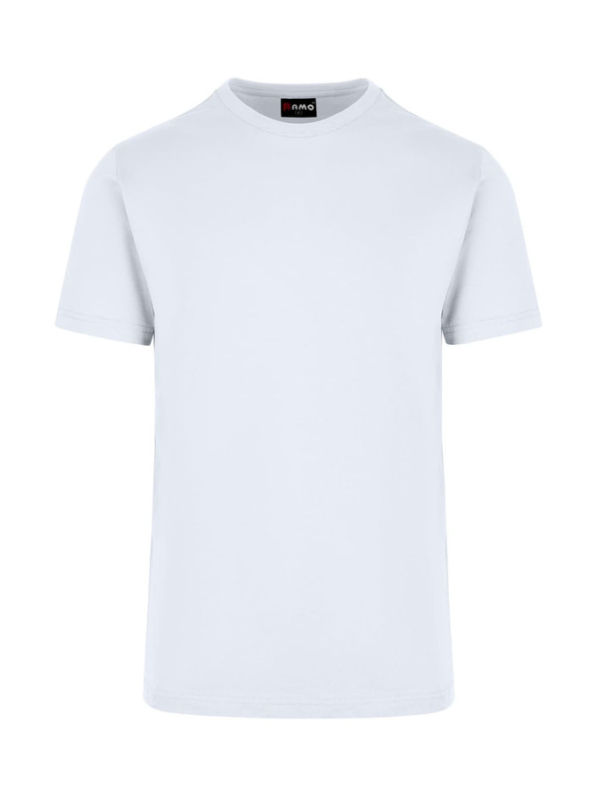 A light blue unisex t-shirt with a round neckline and short sleeves, featuring a logo on the label.