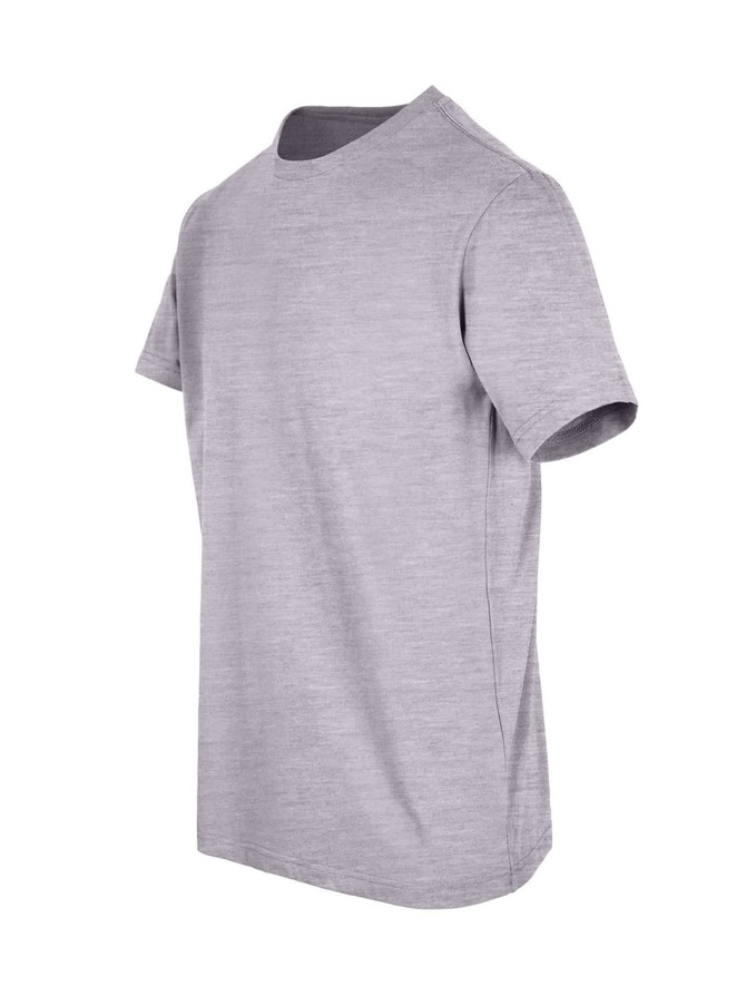 A grey unisex American style t-shirt with short sleeves, featuring a simple design and no visible logos.