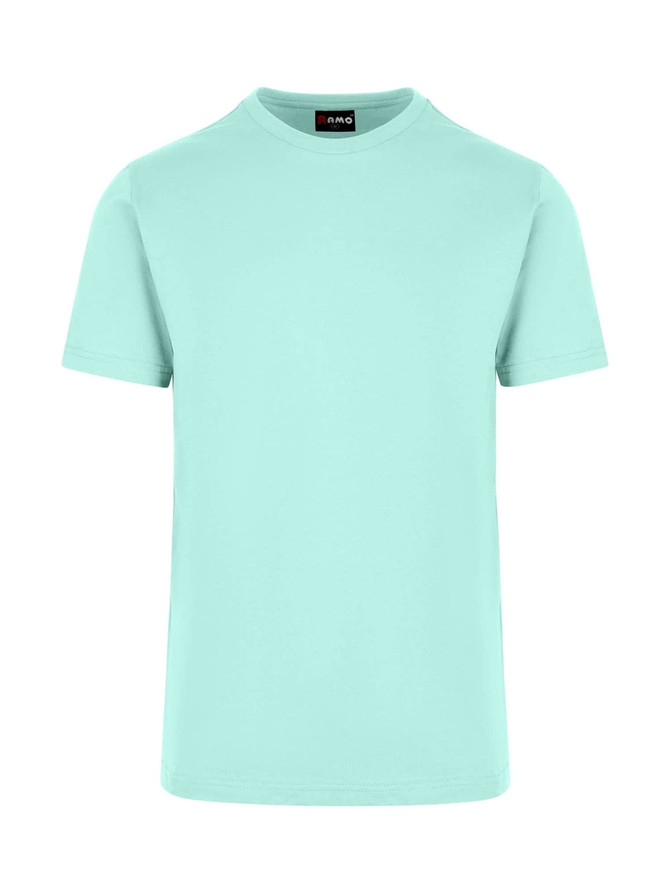 A mint green unisex American style t-shirt with a crew neck and short sleeves, featuring a logo.