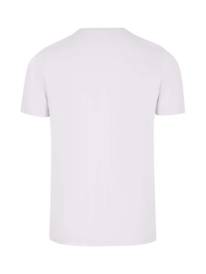 A plain white men's slim fit T-shirt with a simple design and no visible logos.