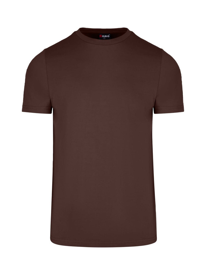 A brown Men's Slim Fit T-shirt with a plain design and a logo at the neck.