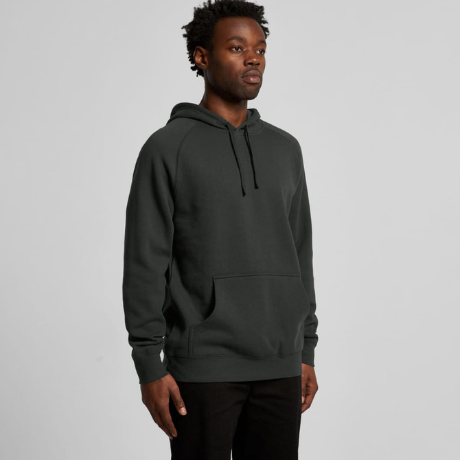 A dark green hoodie with a kangaroo pocket and a drawstring hood, displayed on a model.