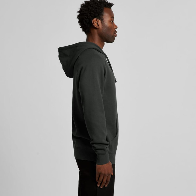 A dark green hoodie is displayed on a model, featuring a kangaroo pocket and a drawstring hood.