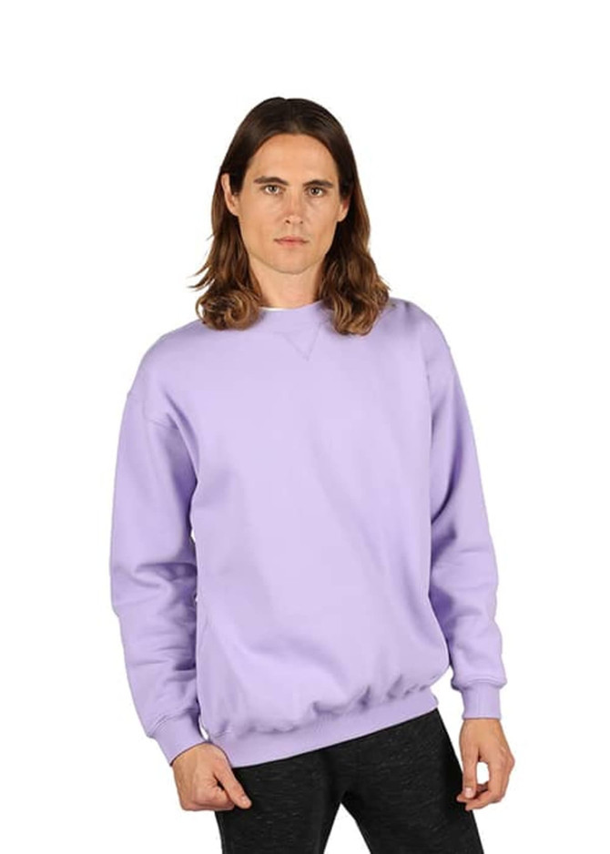 A lavender adult poly cotton fleece jumper, featuring a crew neck and a logo.