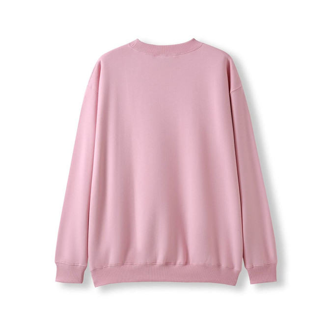 A pink adult poly cotton fleece sloppy joe jumper with a simple design and a logo on the back.