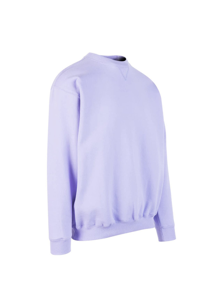 A lilac adult poly cotton fleece sloppy joe jumper with a crew neck and ribbed cuffs.