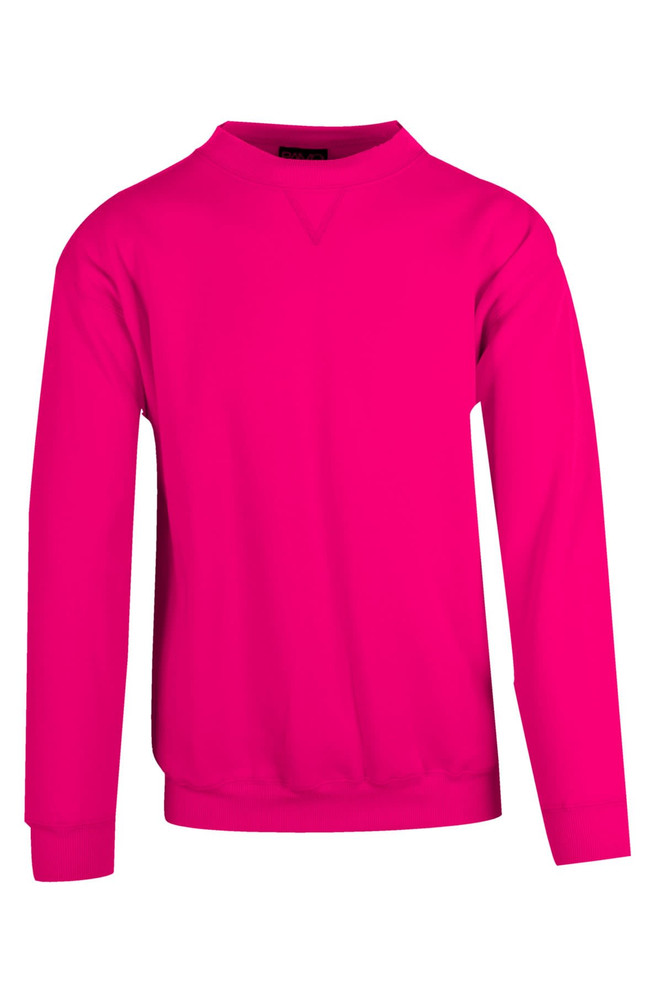 A vibrant pink adult poly cotton fleece sloppy joe jumper with long sleeves and a crew neck.