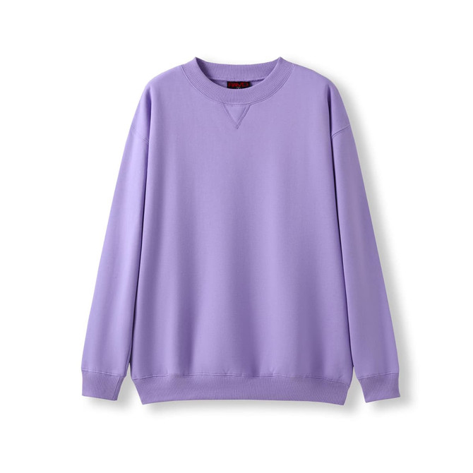 A purple adult poly cotton fleece sloppy joe jumper with a relaxed fit and long sleeves. Features a branding logo.