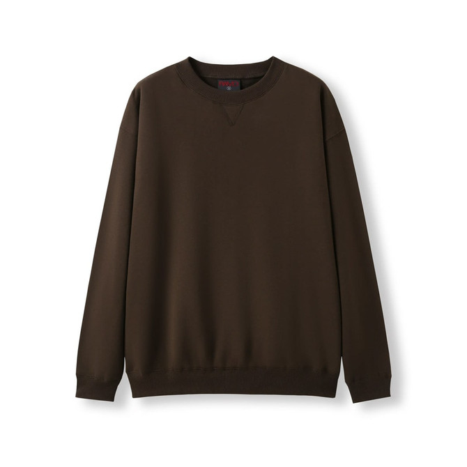 A dark brown adult poly cotton fleece jumper featuring a crew neck and long sleeves. It has a logo on the front.