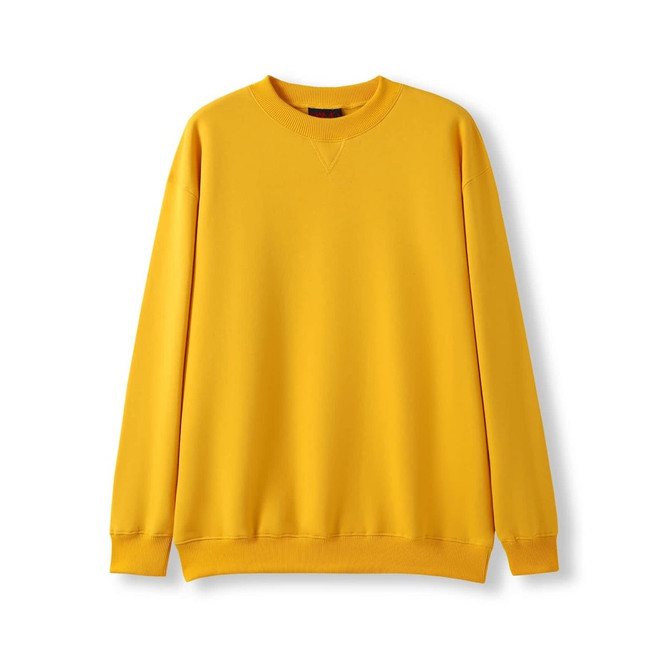 A yellow adult poly cotton fleece jumper featuring a crew neck and long sleeves, with a plain design.