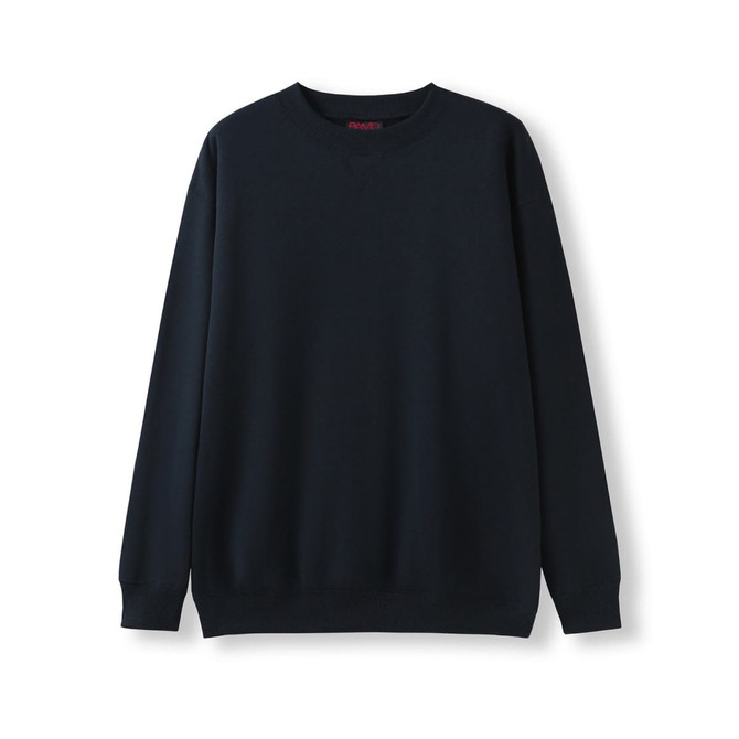 A navy blue adult poly cotton fleece sloppy joe jumper with a classic crew neck and long sleeves.
