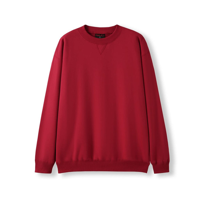 A red adult poly cotton fleece jumper with a crew neck and long sleeves, featuring a logo on the neckline.