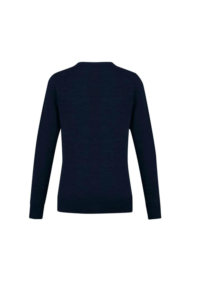 A women's navy knit cardigan with long sleeves and a classic fit, featuring a simple design and no visible branding.