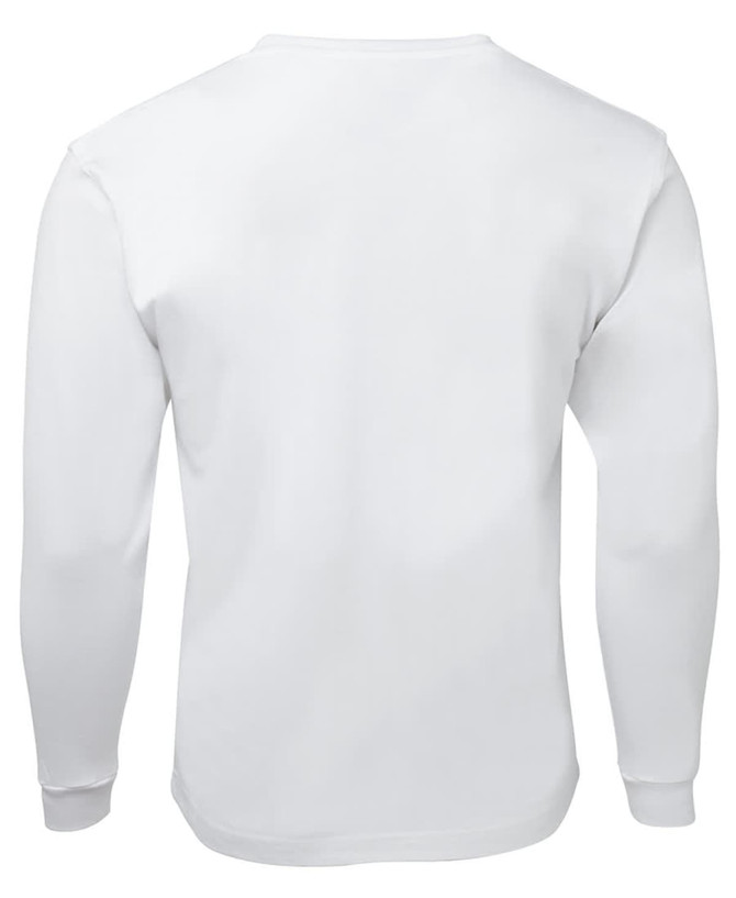 A white long-sleeve T-shirt featuring a smooth, plain back design. The shirt has no visible branding or logos.