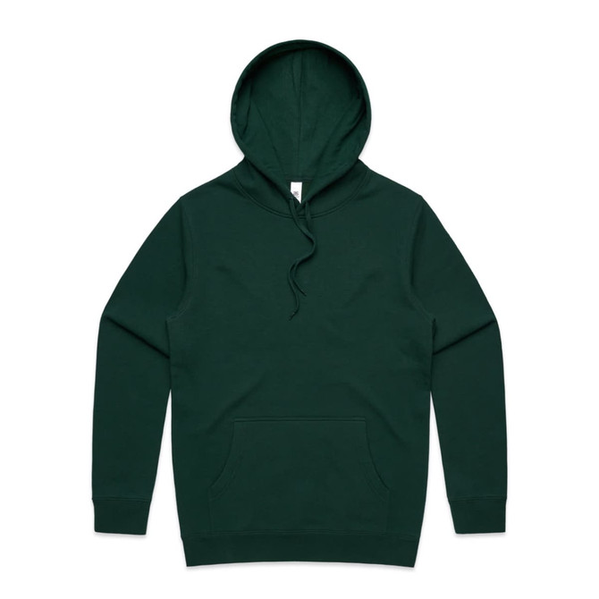 A green hoodie featuring a kangaroo pocket and a hood, with a logo on the front.