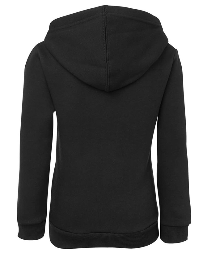 A black hoodie featuring a back view with a hood and long sleeves. The fabric appears soft and casual.