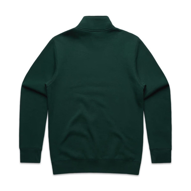 A dark green half zip crew jumper, featuring long sleeves and a high collar. The back view shows a smooth fabric surface.