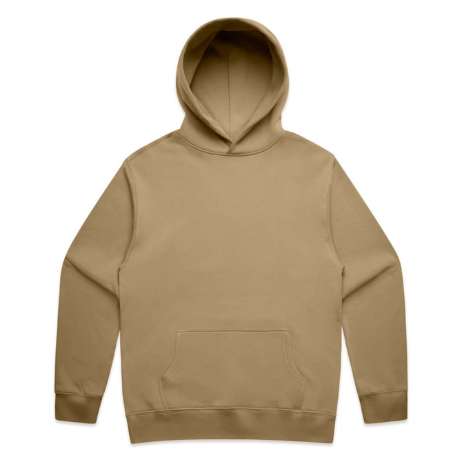 A beige hoodie with a front pocket and a single-colour design, featuring a hood and no visible logos.