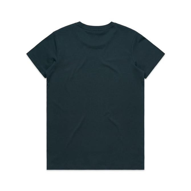 A plain dark green t-shirt with a standard crew neckline and short sleeves, featuring a logo on the back.