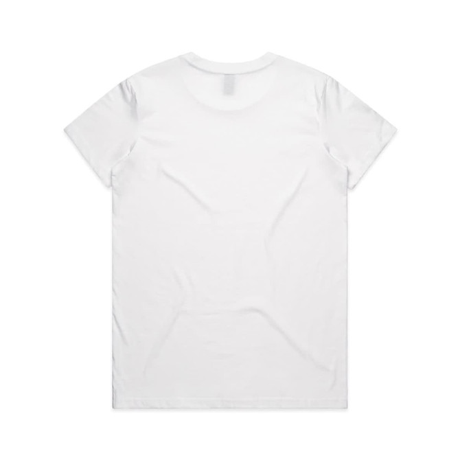 A plain white T-shirt featuring a standard crew neck and short sleeves. The shirt has a logo on the back.
