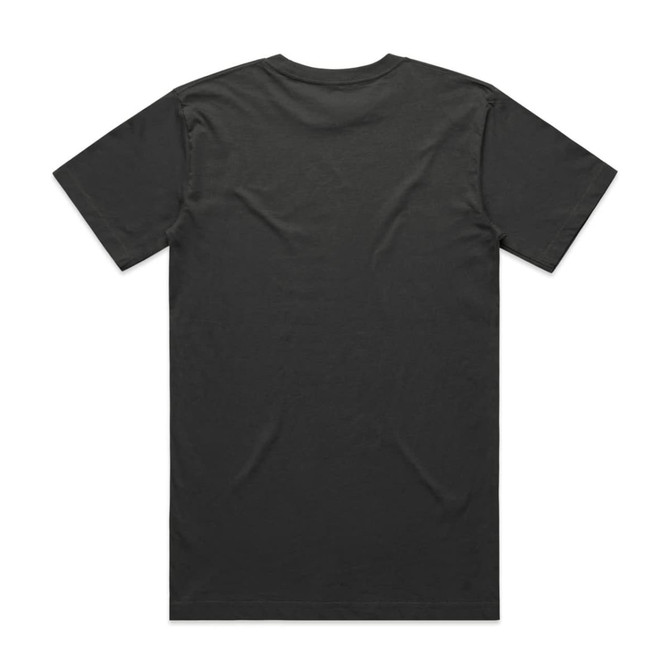 A black t-shirt featuring a plain back design and a small logo at the neck area.