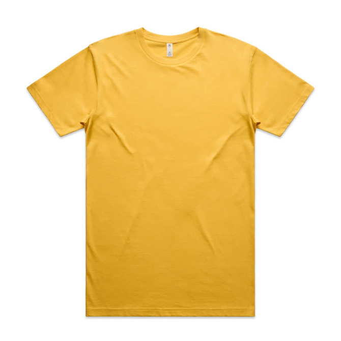 A plain yellow t-shirt with a crew neckline, featuring a small logo at the neck area.