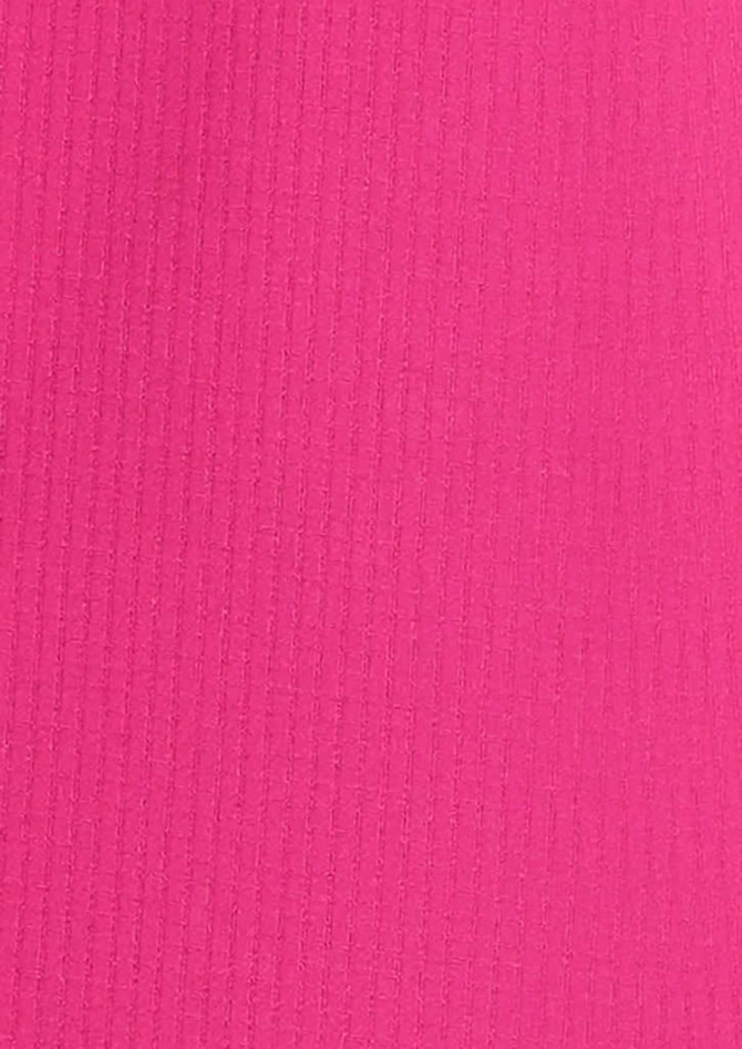 A vibrant pink fabric featuring a ribbed texture, suitable for a women's outdoor long sleeve shirt.