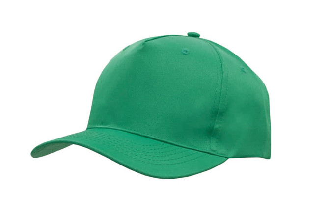 A green breathable poly twill cap featuring a curved brim and a simple design with a logo.