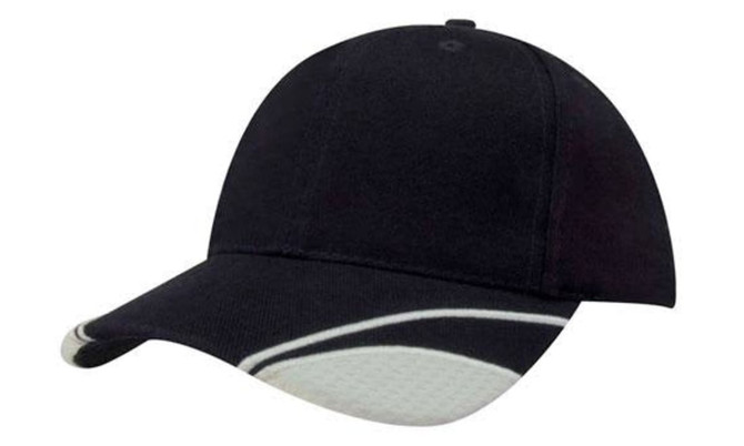 A black cap featuring mesh inserts on the peak and a logo. It has a curved brim and a structured fit.