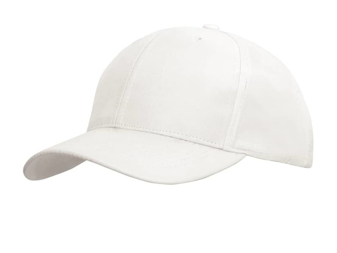 A white sports ripstop cap with a curved brim and a logo on the front.