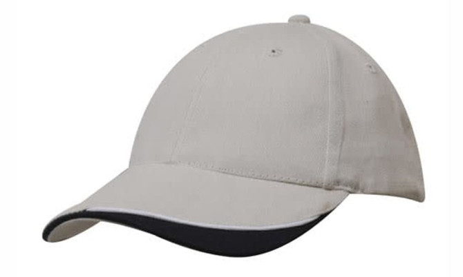 A brushed heavy cotton cap in light grey with a black indented peak and a logo.