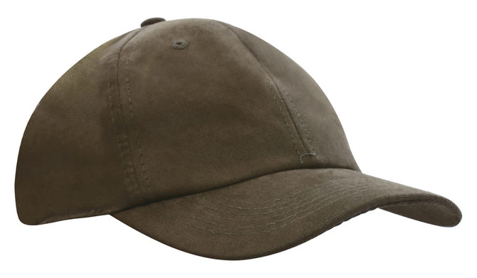 A water-resistant polynosic cap in olive green, featuring a curved brim and an adjustable fit.