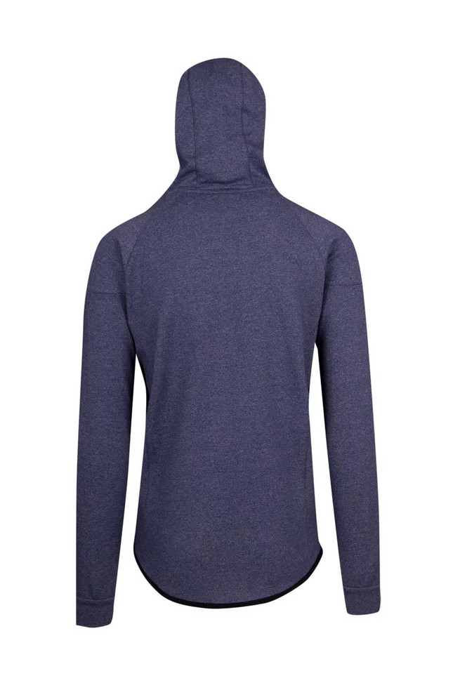 A navy blue men's hoodie made of soft cotton and bonded polar fleece, featuring a hood and a sleek design.