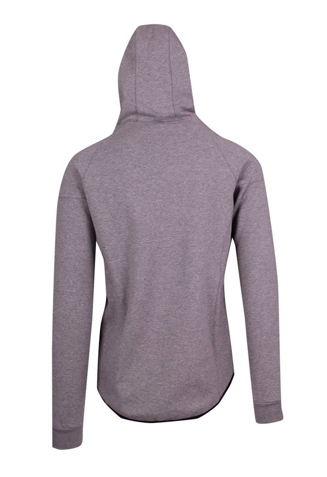 A grey men's hoodie made from soft cotton and bonded polar fleece, featuring a hood and a smooth back design.