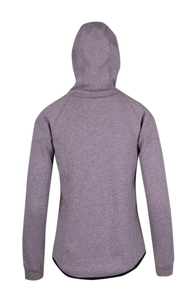 A grey women's junior hoodie made of soft cotton and bonded polar fleece, featuring a fitted design and hood.