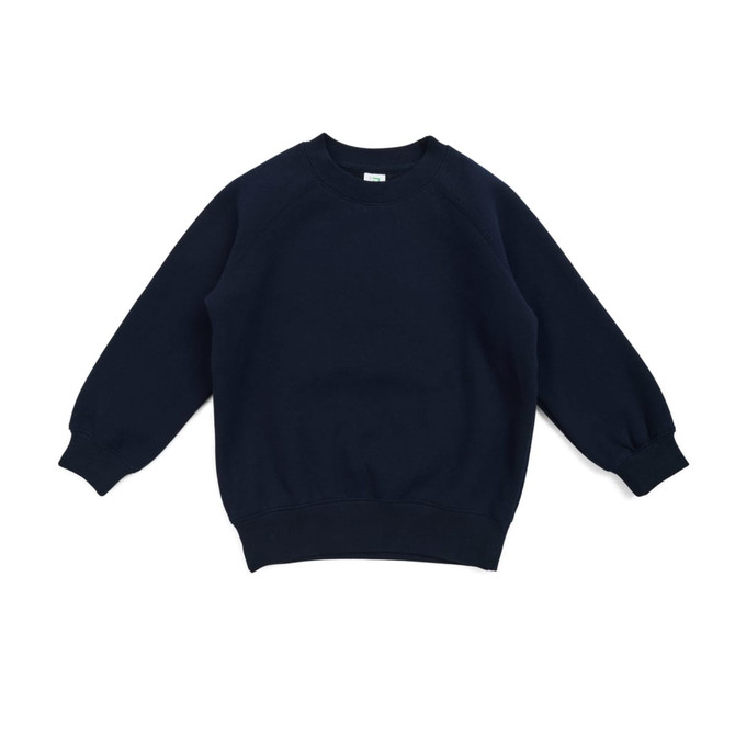 A dark navy kids' cotton sweatshirt with a classic crew neckline and long sleeves. Features a simple design.