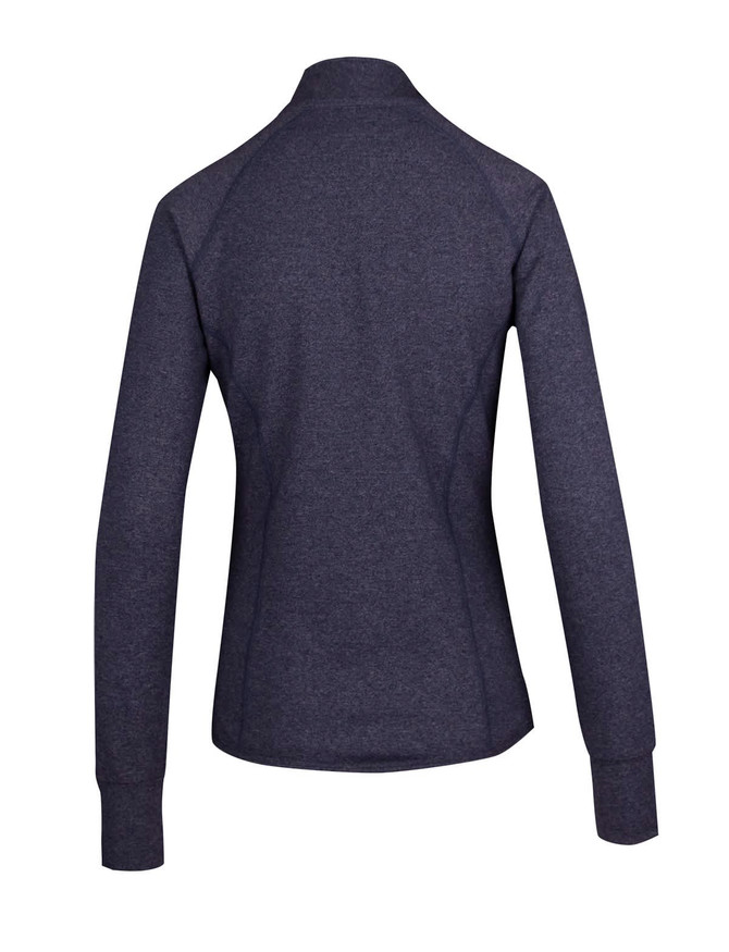 A dark grey women's jacket with long sleeves and a high collar, featuring a subtle logo.