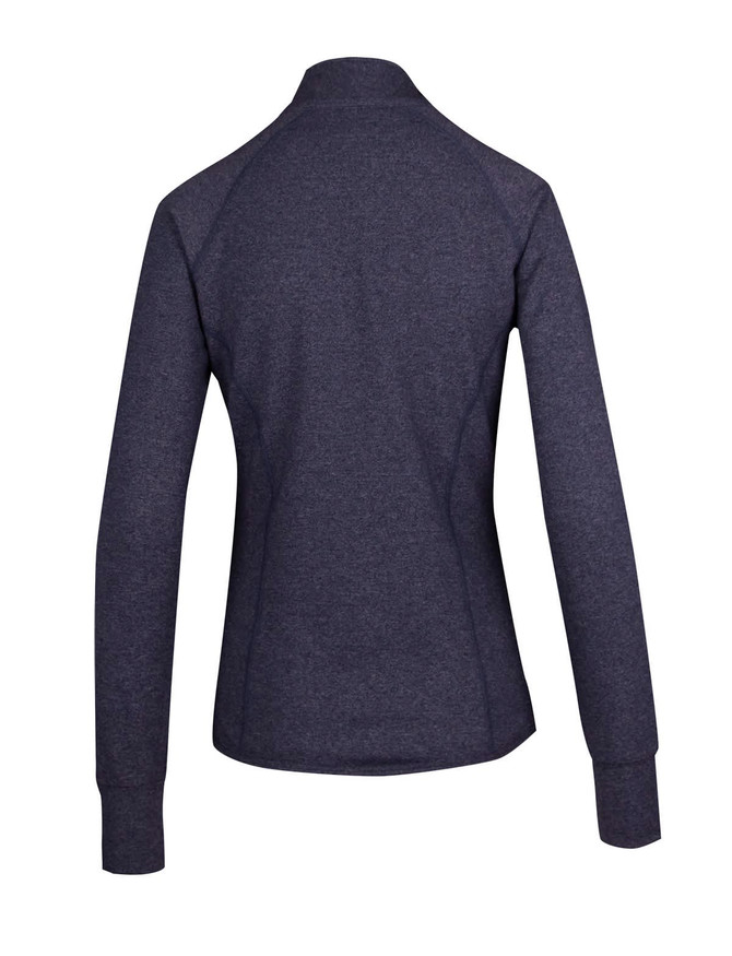 A dark grey women's jacket with long sleeves and a high collar, featuring a subtle logo.