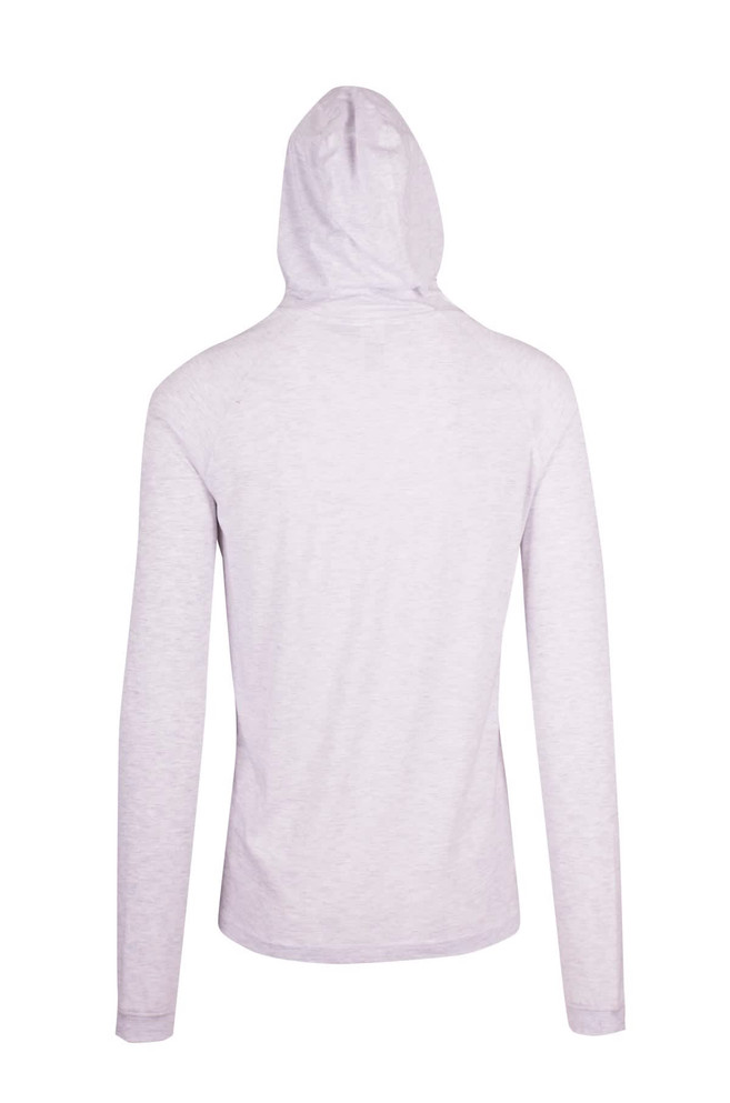 A light grey men's/unisex hoodie with a fitted design and a hood, featuring a logo on the back.
