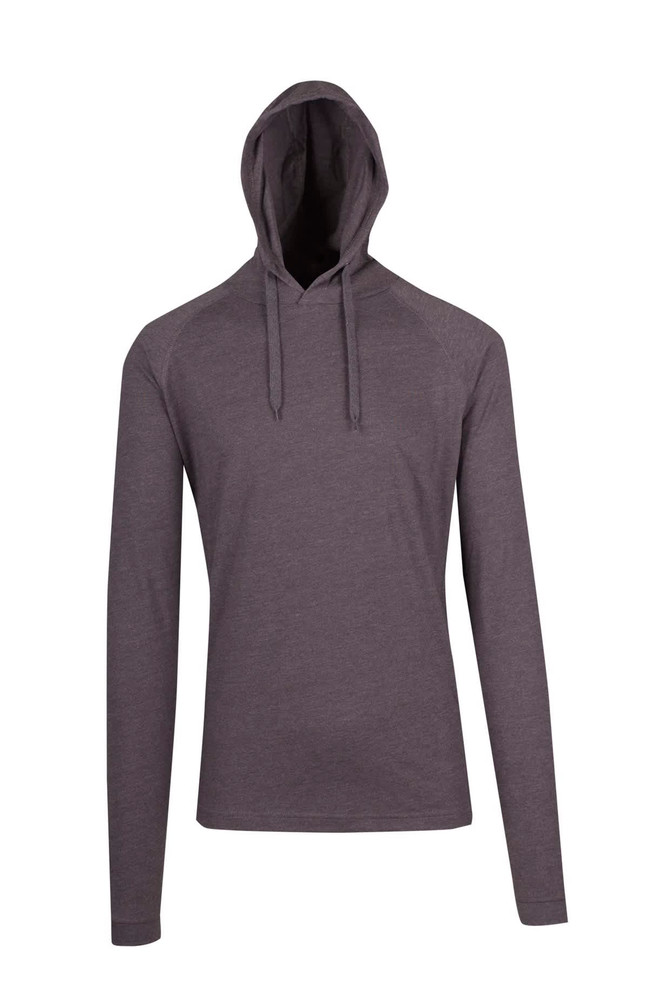 A grey unisex hoodie featuring long sleeves and a hood. It has a simple design with a logo branding.