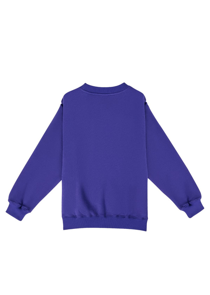 A purple kids' crew neck jumper with long sleeves and a relaxed fit. Features a solid colour design.