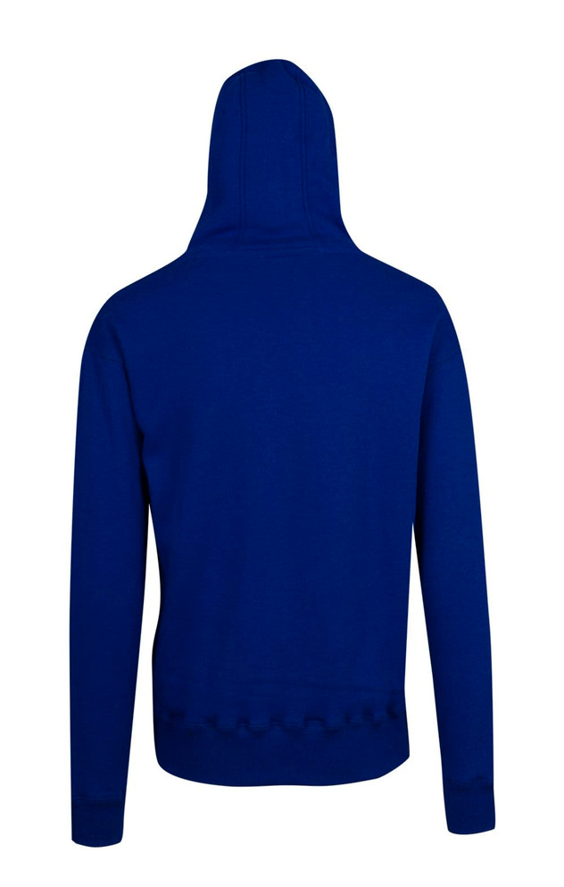 A blue men's brushed heavy zip fleece hoodie, featuring a hood and no visible front design elements.
