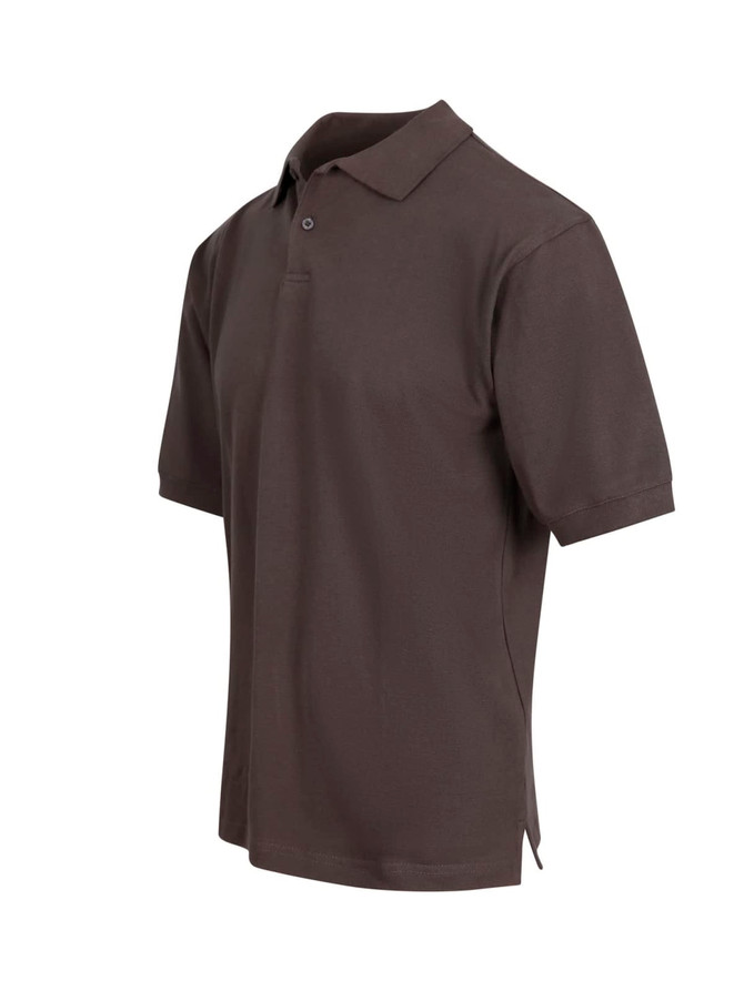 A men's cotton polo shirt in a dark green hue, featuring a classic collar and short sleeves. Includes a logo.