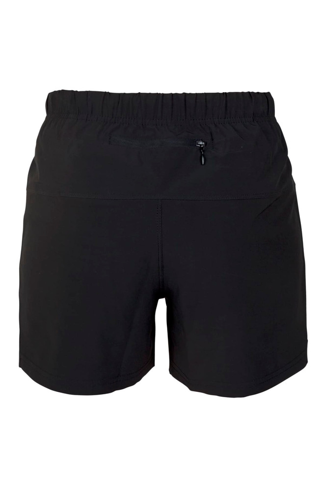 Kids' FLEX shorts in black with a stretchy waistband and a zip pocket on the back. Includes a branding logo.