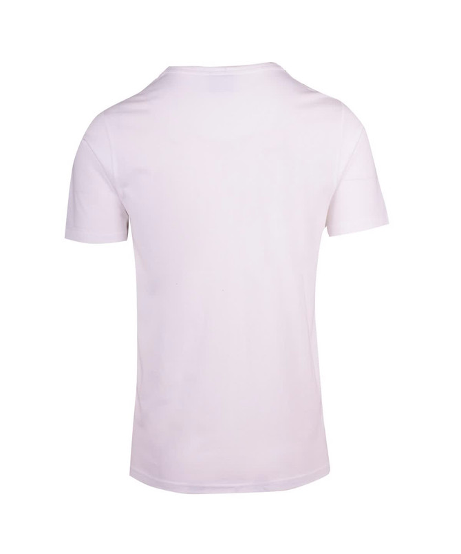 A white men's Hanley T-shirt with short sleeves and a plain back, featuring a logo.
