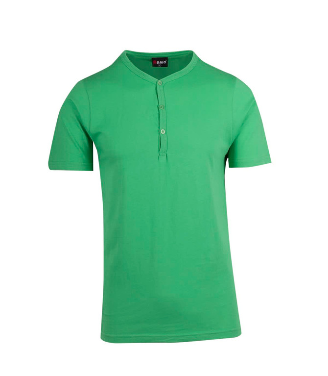A green Men's Hanley T-shirt featuring a button-up neckline and short sleeves. Includes a logo.