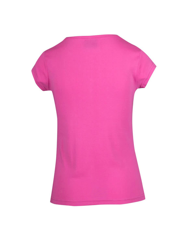 A pink women's Hanley T-shirt with short sleeves, featuring a simple design and a back view.